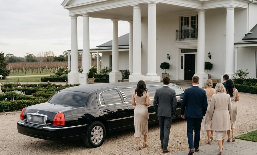 Black limousine arriving at a birthday celebration venue